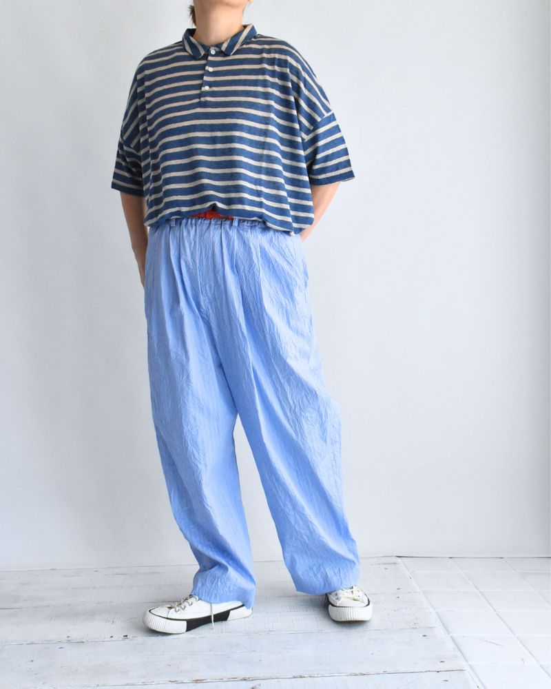 リネン天竺 ボーダーポロシャツ BlueNatural