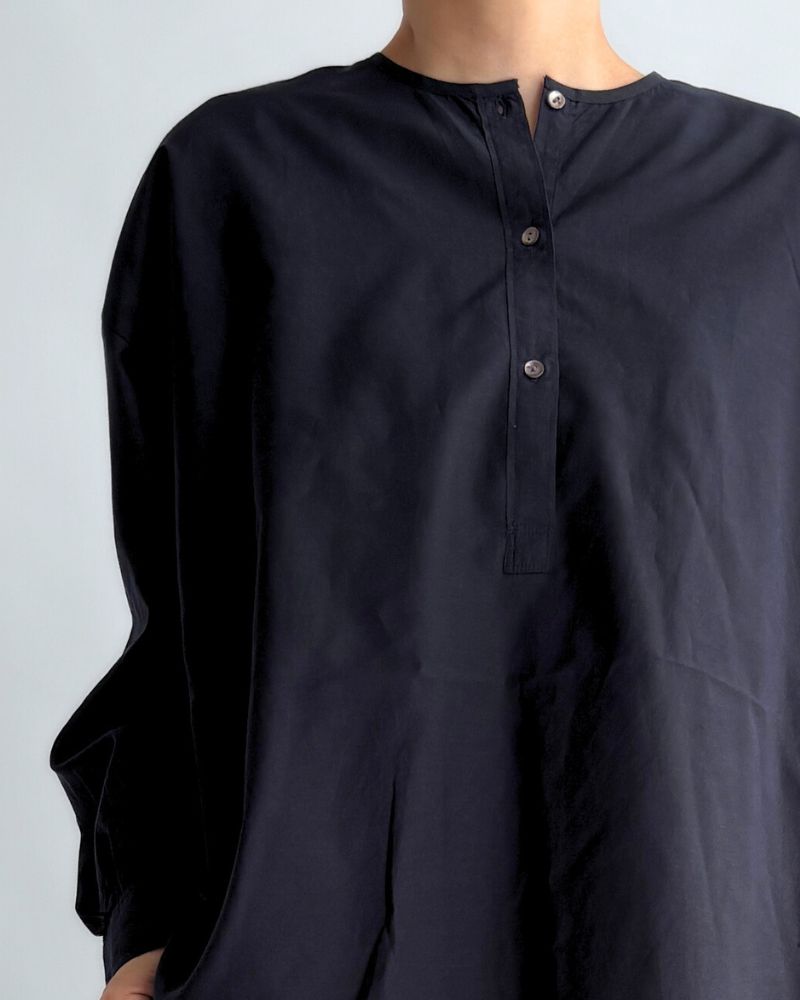 BANGALORE COTTON/SILK PLAIN PULLOVER SHIRT Navy