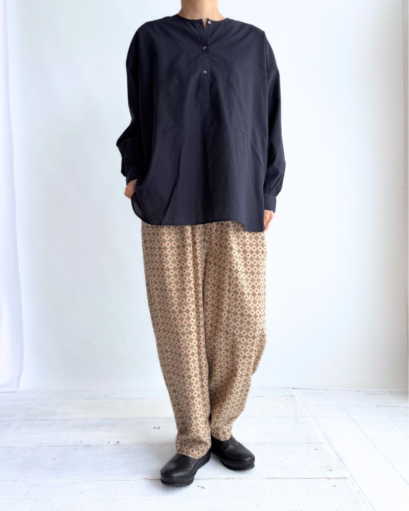 BANGALORE COTTON/SILK PLAIN PULLOVER SHIRT Navy