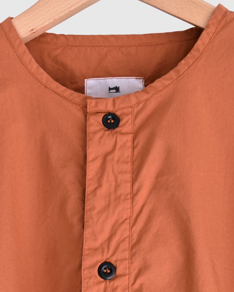 60s COTTON POPLIN OVERDYE HENRY NECK SHIRT Brick