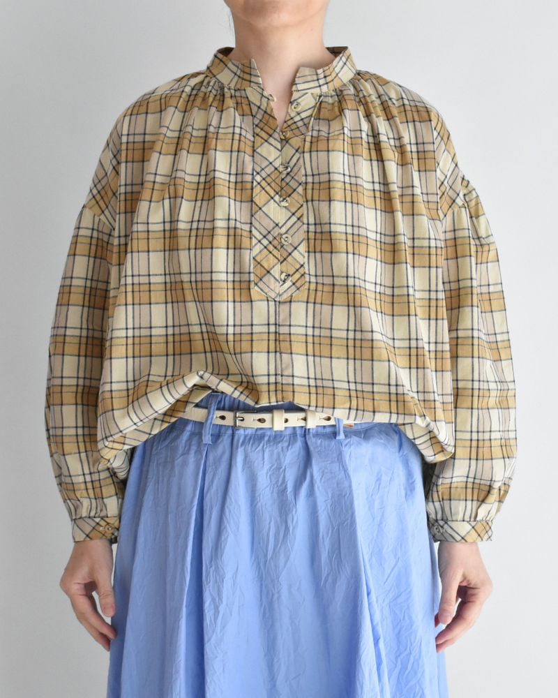 チェックヘンリーシャツ Beige/NavyCheck