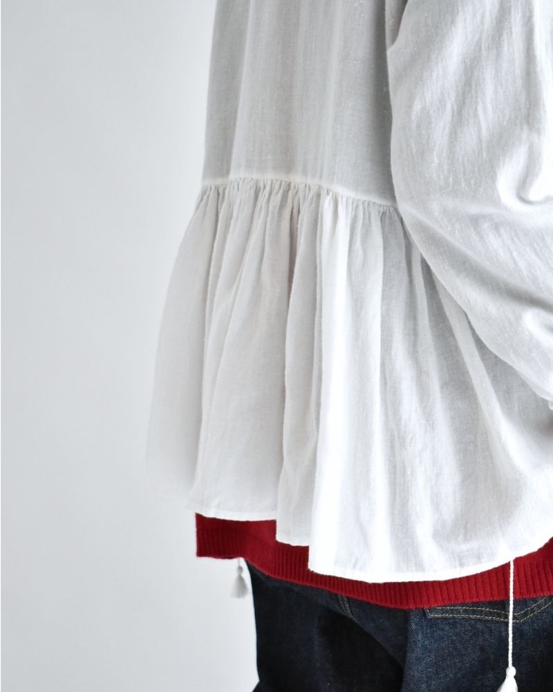 TWILL COTTON KHADI PLAIN FRILL CACHE COEUR White