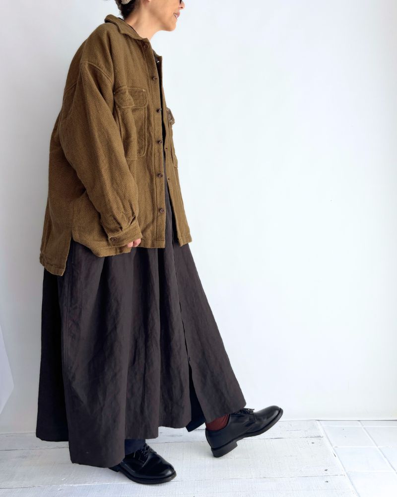 手織りコットンヘリンボーン ジャケット KhakiBrown