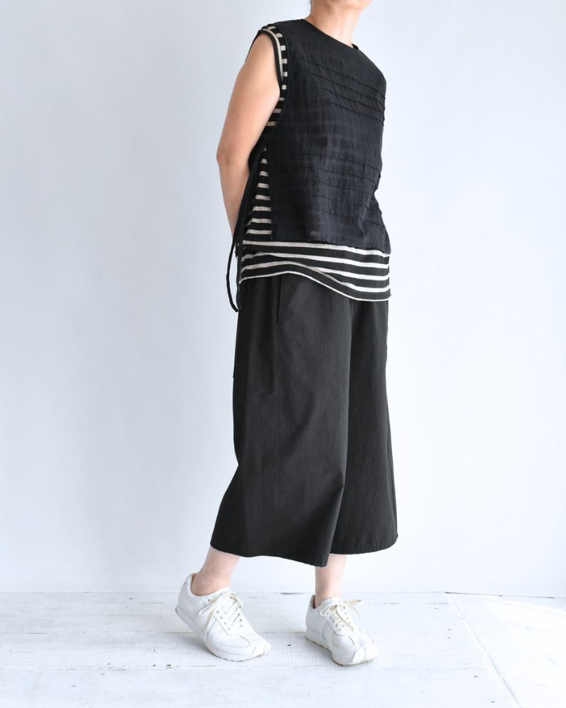 ボイル スリーブレスタックブラウス Navy