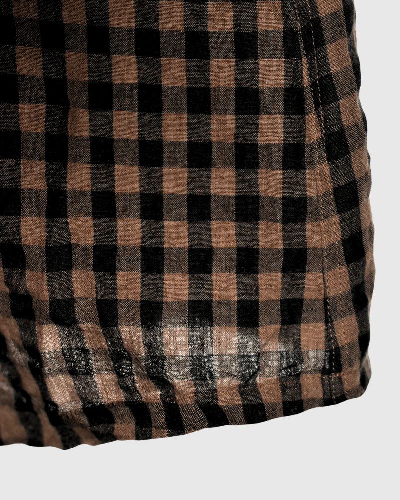 LINEN GINGHAM CHECK SKIRT Brown