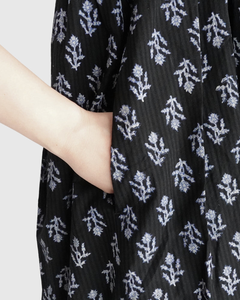 CREW-NECK P/O SHIRT DRESS WITH PINTUCK Black
