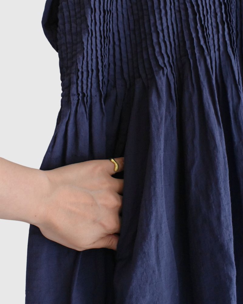 BANDED COLLAR MAXI DRESS WITH PINTUCK DarkPurple