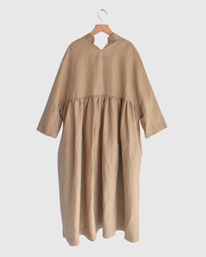 リネンコットン ギャザーワンピース Beige