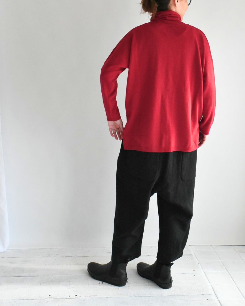 PLAIN STITCH DROP SHOULDER POLO NECK WITH SLIT Red