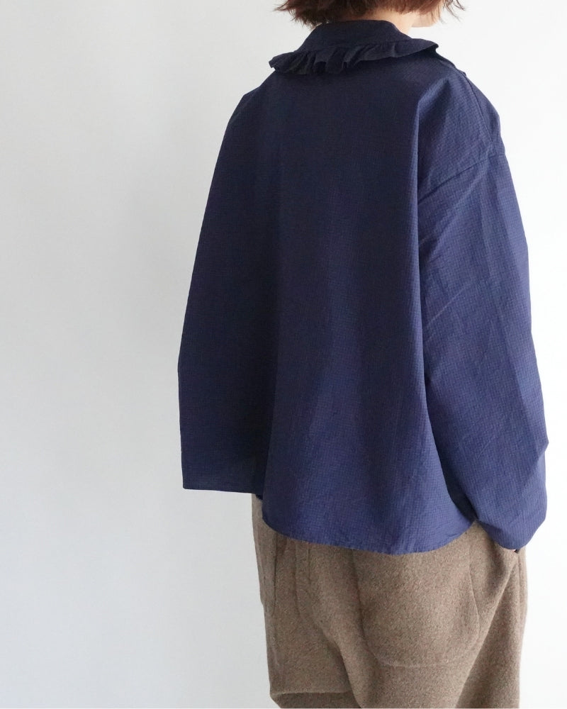カラー＆フロントフリルブラウス Navy