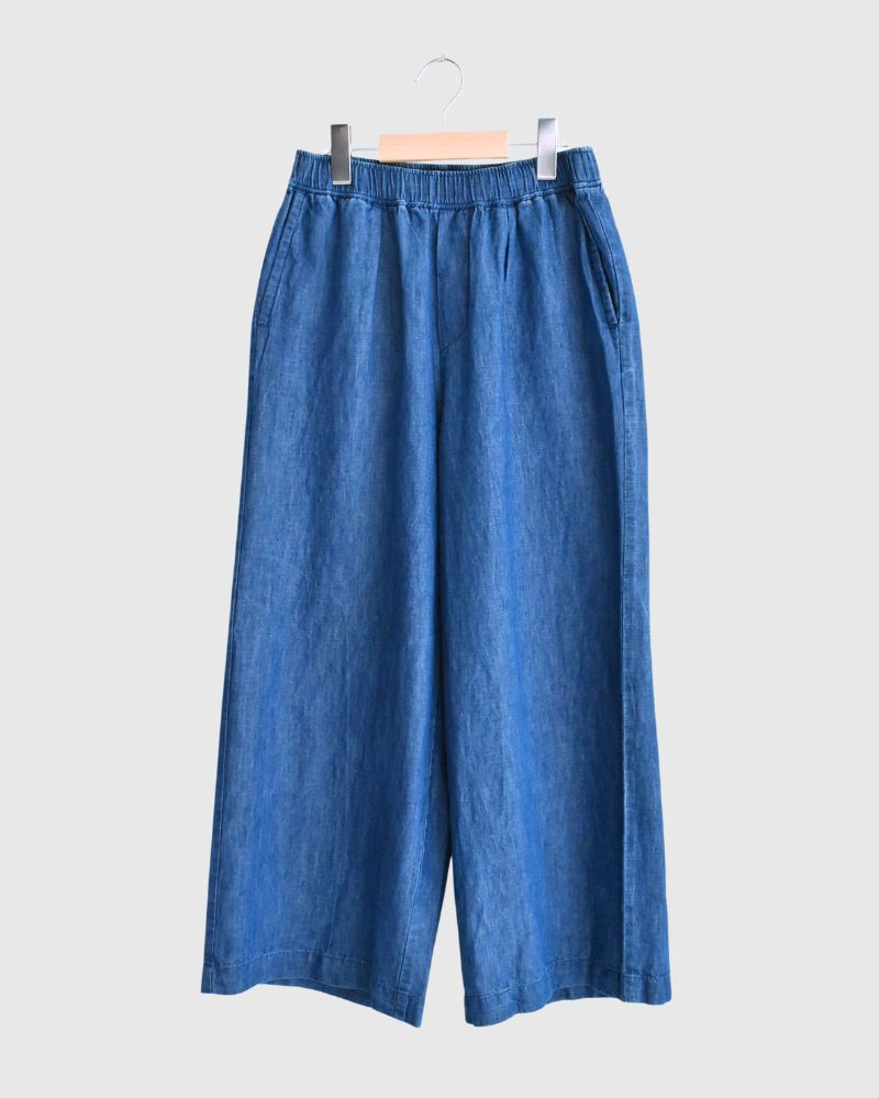 COTTON/LINEN DENIM EASY WIDE PANTS Blue