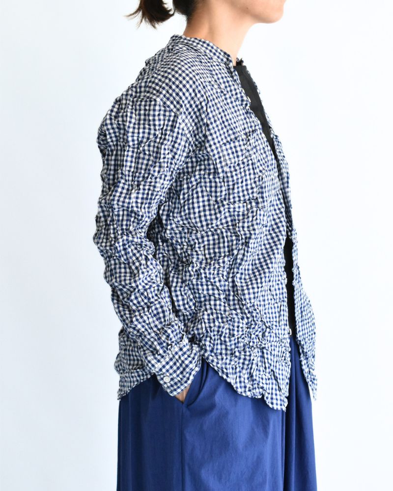 BANDED COLLAR L/SL OVERSIZED SHIRTS BlueGingham