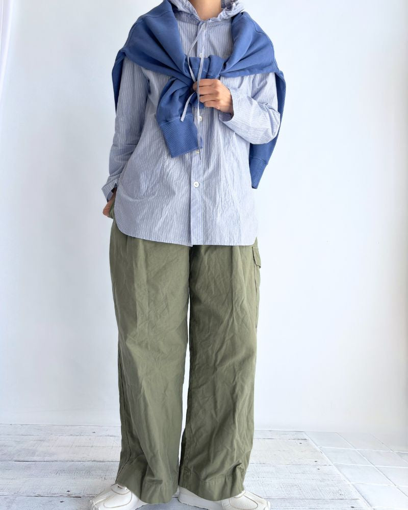 フーディシャツ White/Sax Stripe