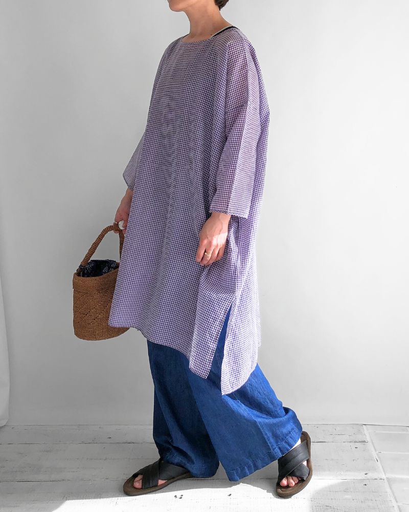 DROP SHOULDER SMOCK DRESS OffWhite/Purple