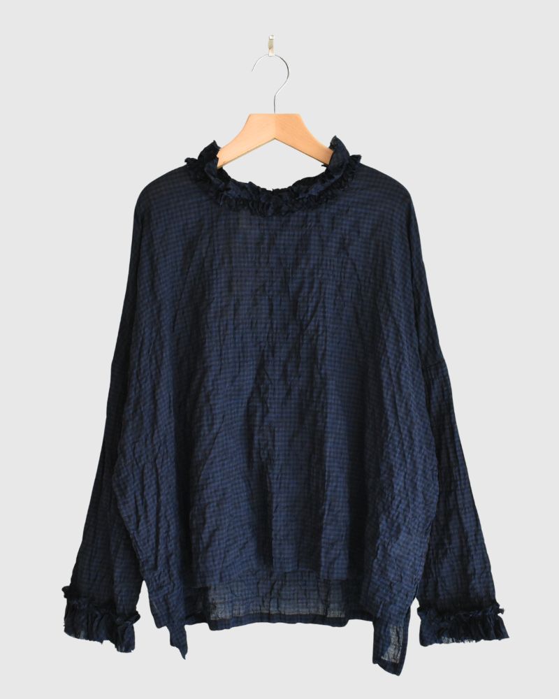 チェックネックフリル ボックスプルオーバー NavyCheck