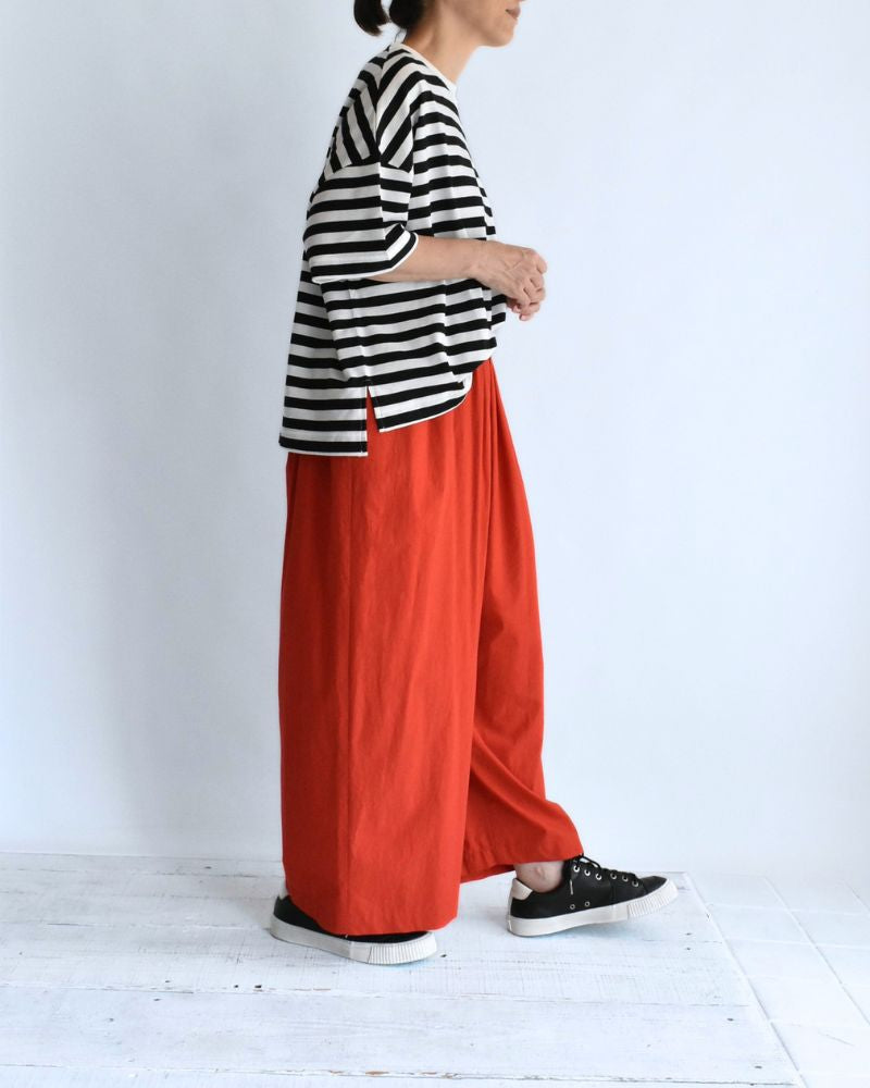 クルーネック スリットTシャツ Black/White