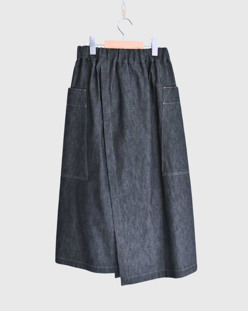 HEART-DENIM アシンメトリーラップ風スカート Indigo