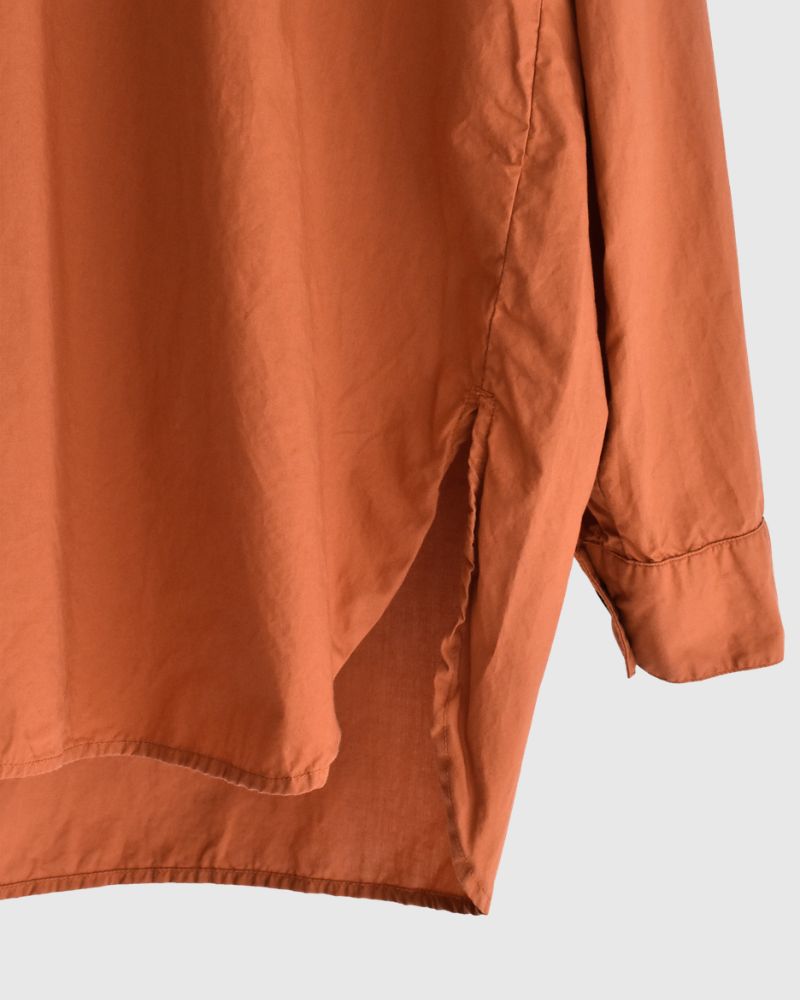 60s COTTON POPLIN OVERDYE HENRY NECK SHIRT Brick