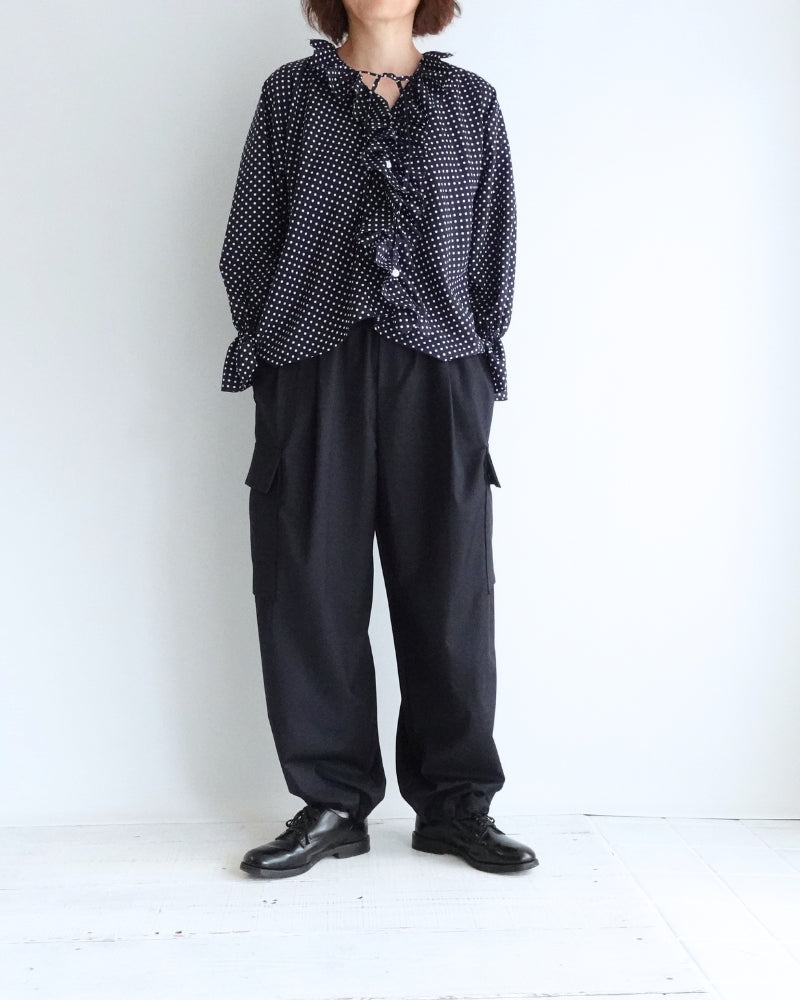 ドットフリルブラウス Navy