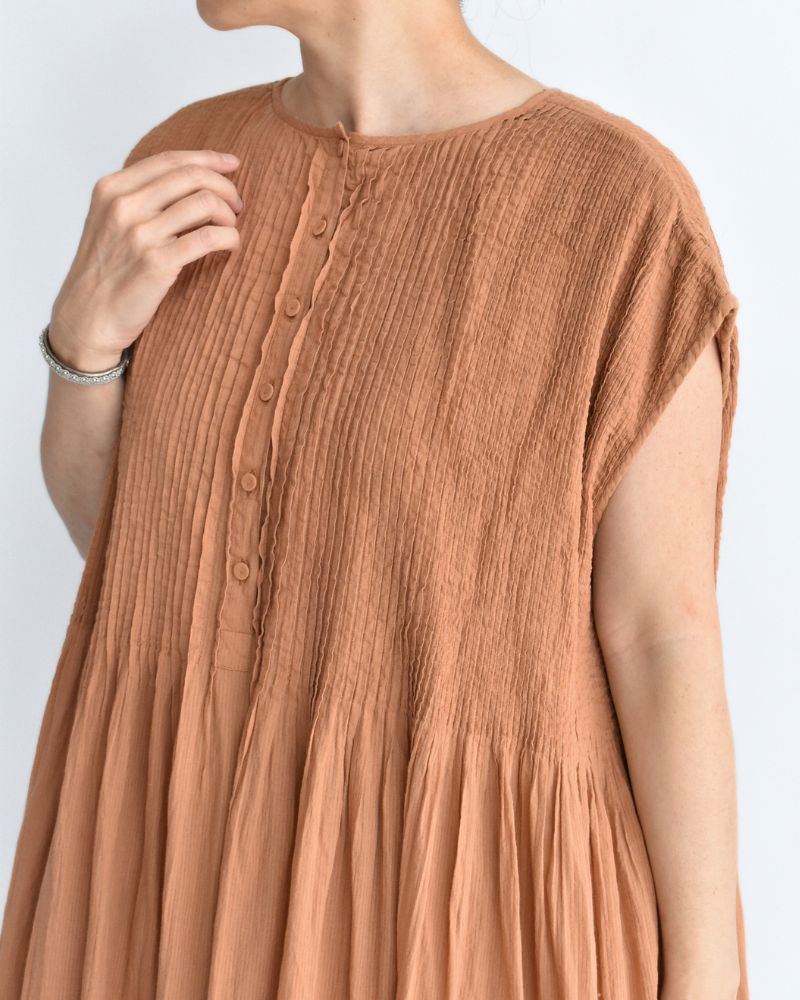 CREW-NECK F/SL DRESS WITH PINTUCK DarkOrange