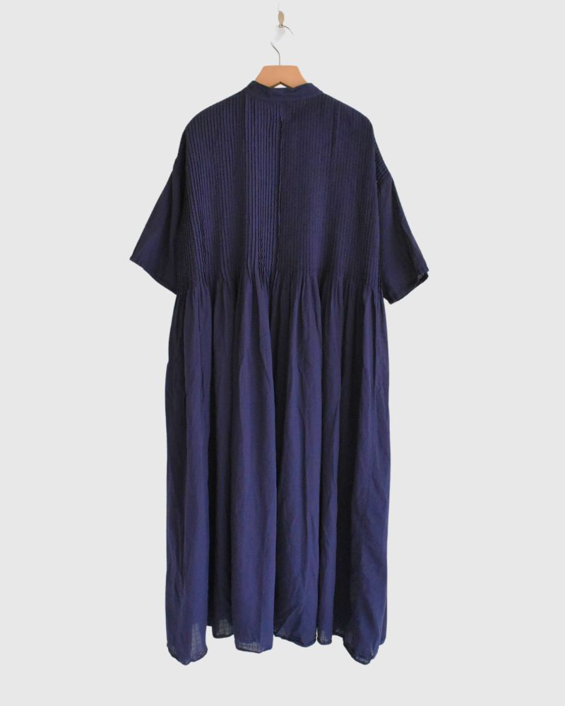 BANDED COLLAR MAXI DRESS WITH PINTUCK DarkPurple