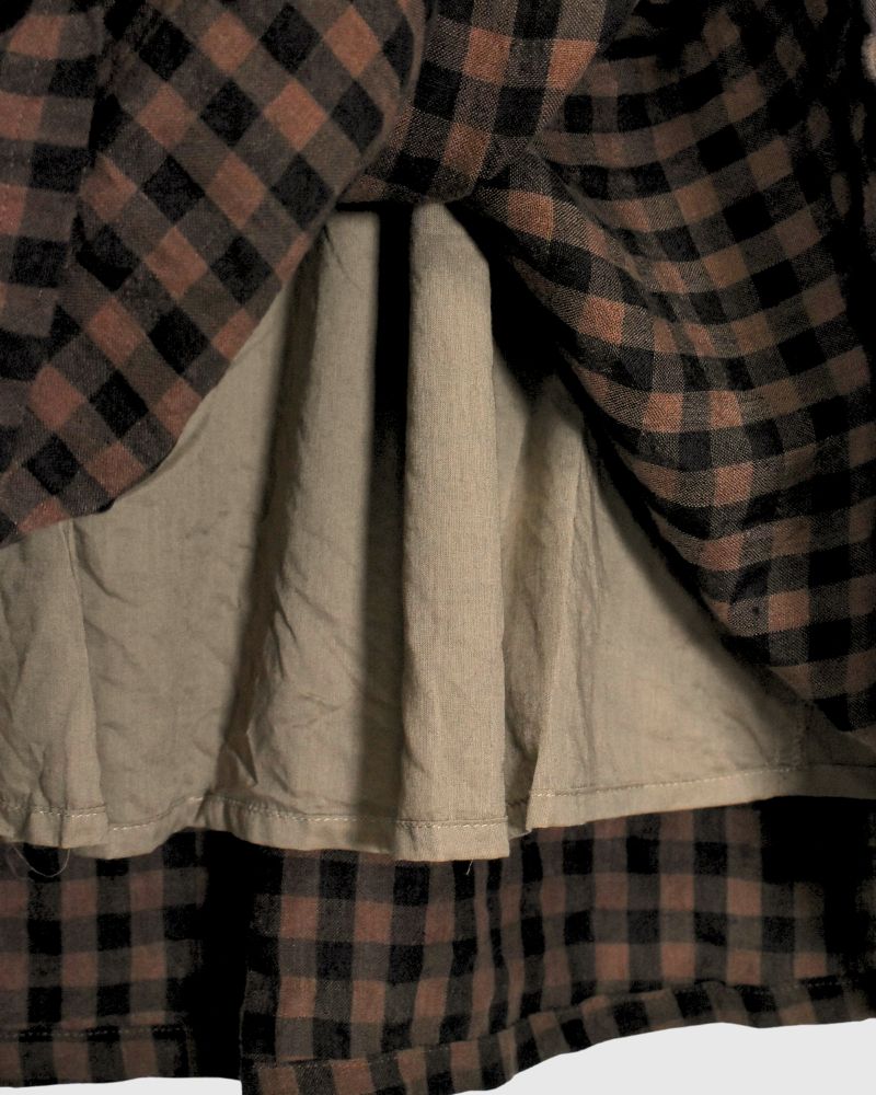 LINEN GINGHAM CHECK SKIRT Brown