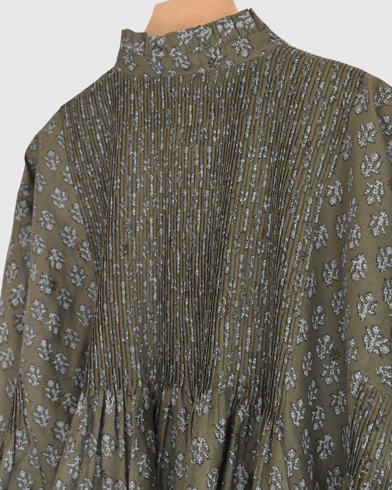 FRILL COLLAR PINTUCK SHIRT Olive