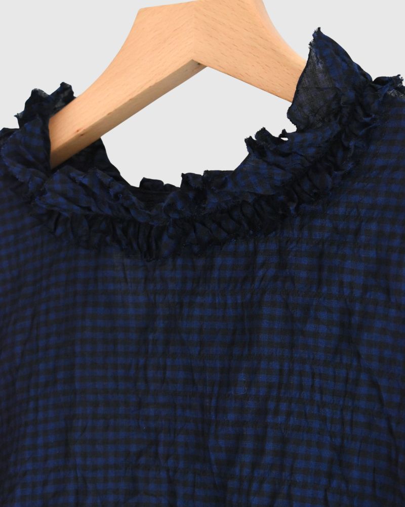 チェックネックフリル ボックスプルオーバー NavyCheck