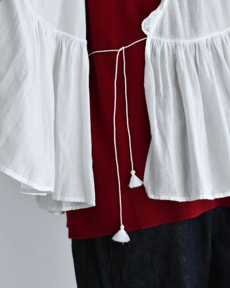 TWILL COTTON KHADI PLAIN FRILL CACHE COEUR White