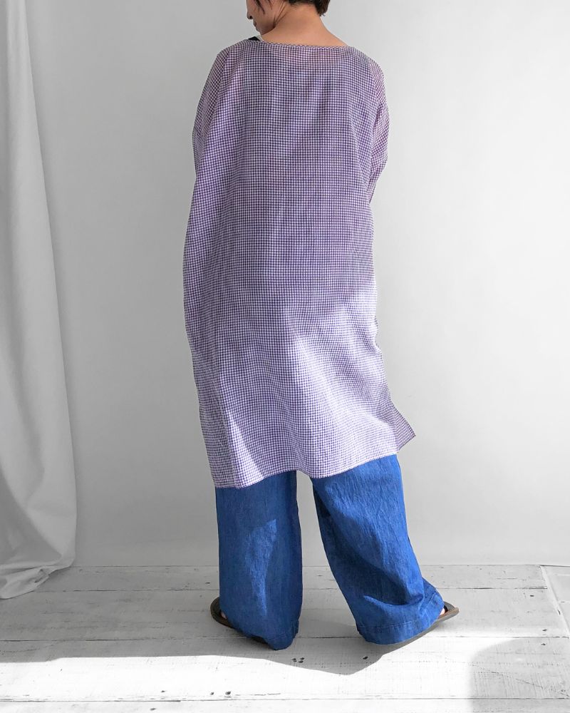 DROP SHOULDER SMOCK DRESS OffWhite/Purple