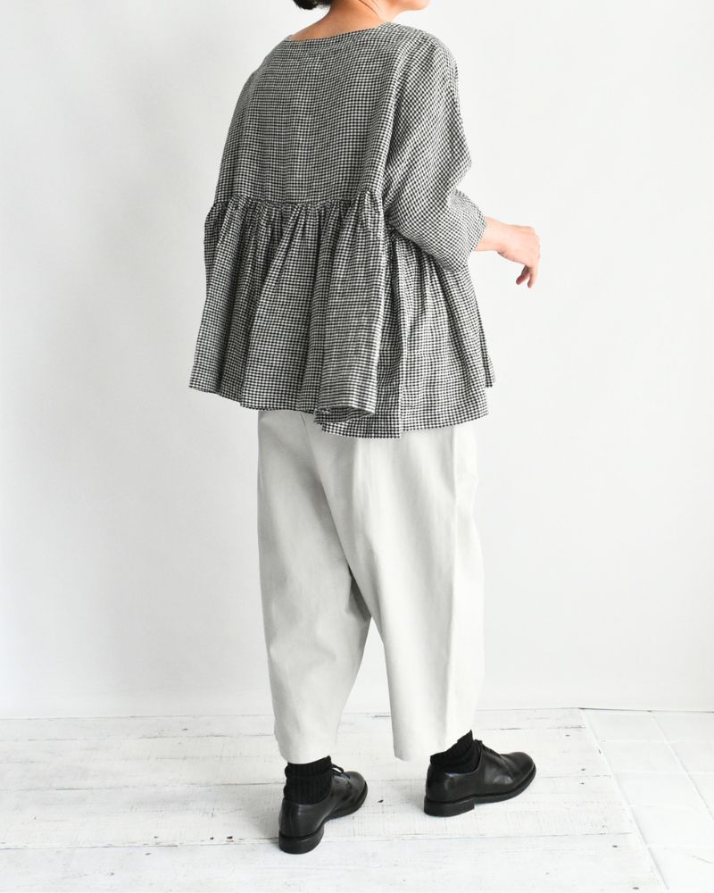 ドルマンギャザーブラウス（LINEN） Black/White