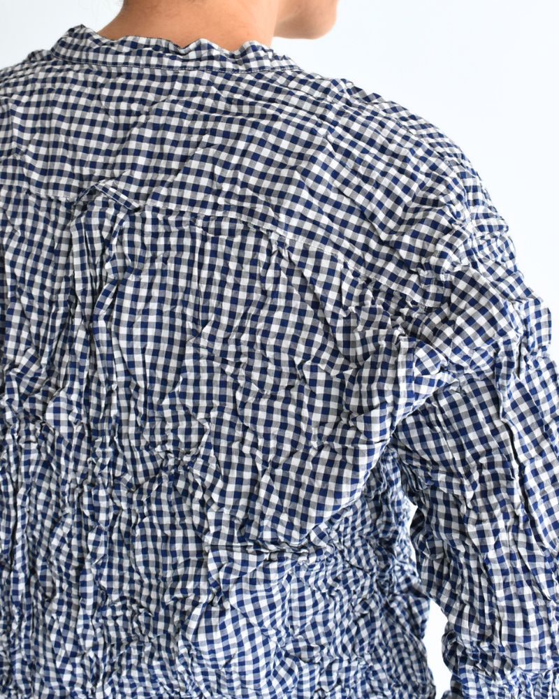 BANDED COLLAR L/SL OVERSIZED SHIRTS BlueGingham