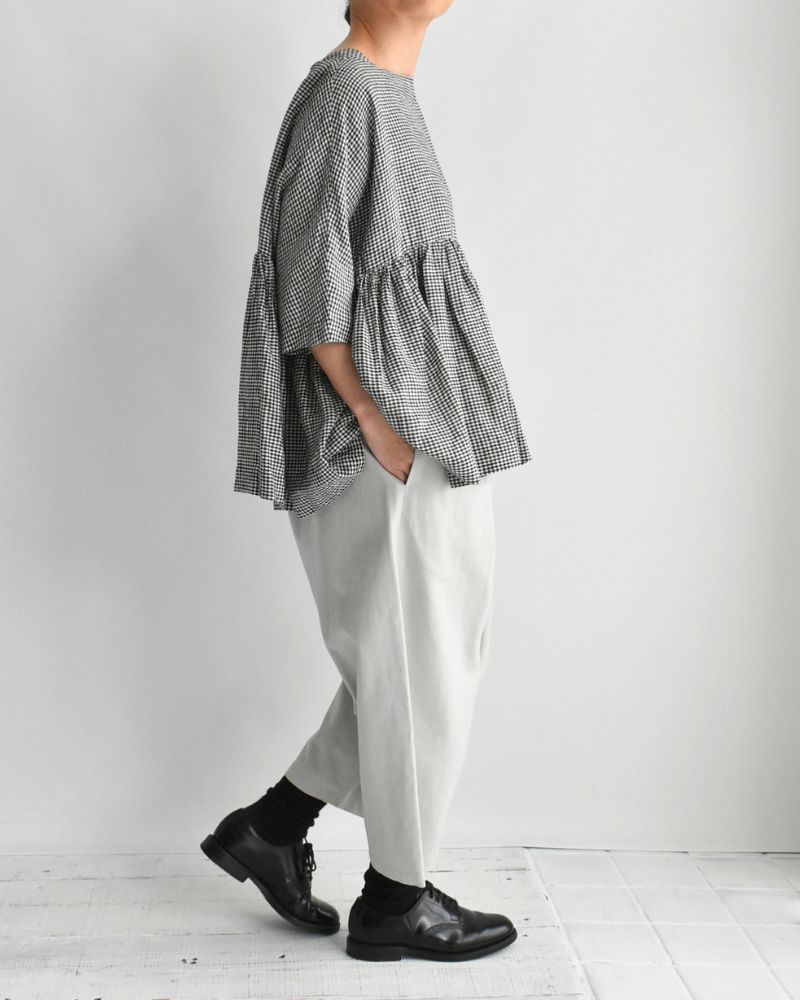 ドルマンギャザーブラウス（LINEN） Black/White