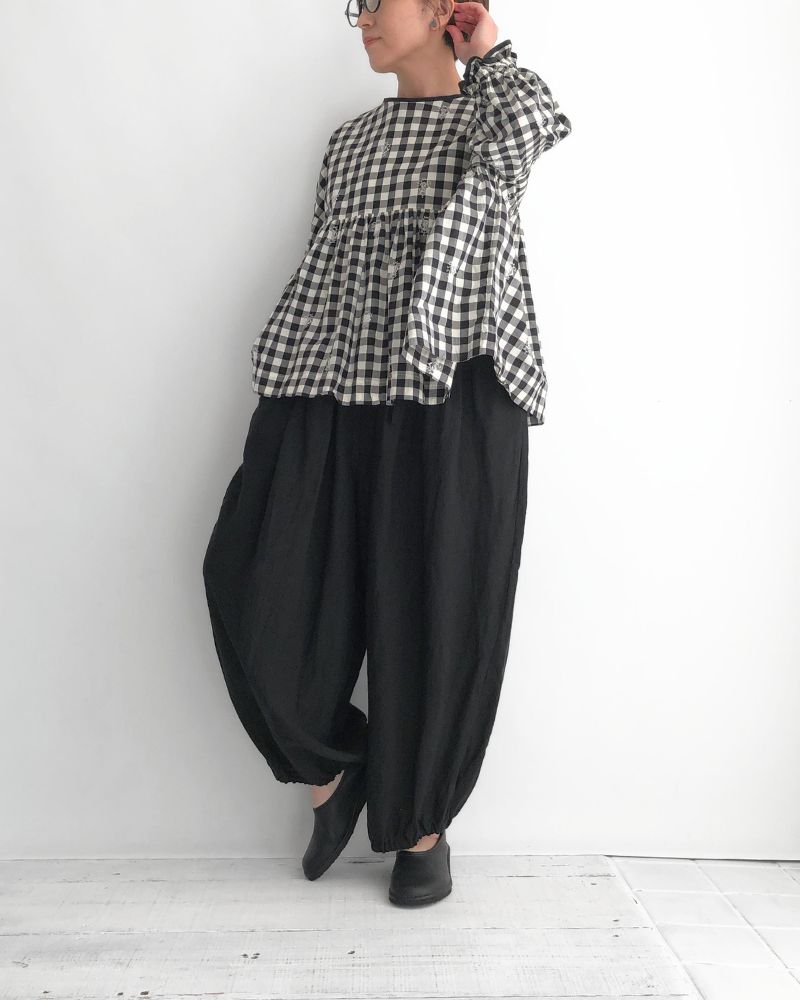 【予約】S/S G1171 ORIGINAL EMBROIDERY LACE GINGHAM GATHER BLOUSE（3月中旬 – 3月末）