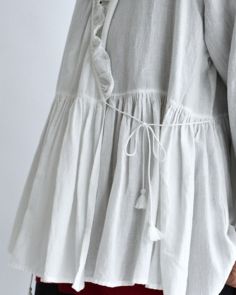 TWILL COTTON KHADI PLAIN FRILL CACHE COEUR White