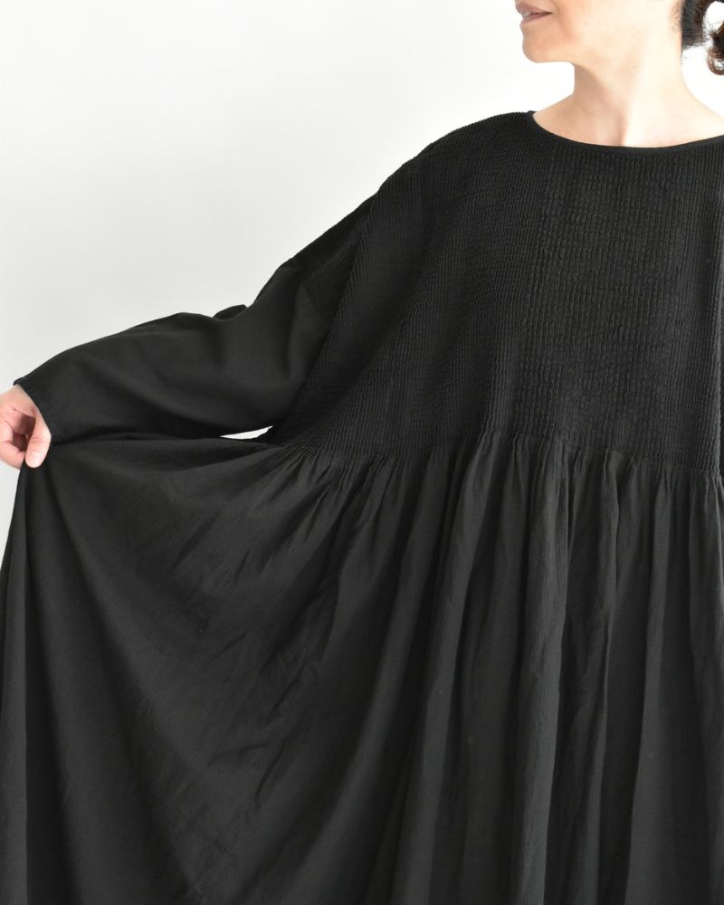 MINI PINTUCK PULLOVER DRESS Black