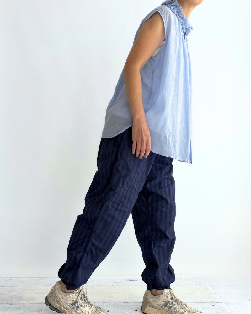 POPLIN WIDE STRIPE (OVERDYE) EASY PANTS PurpleNavy