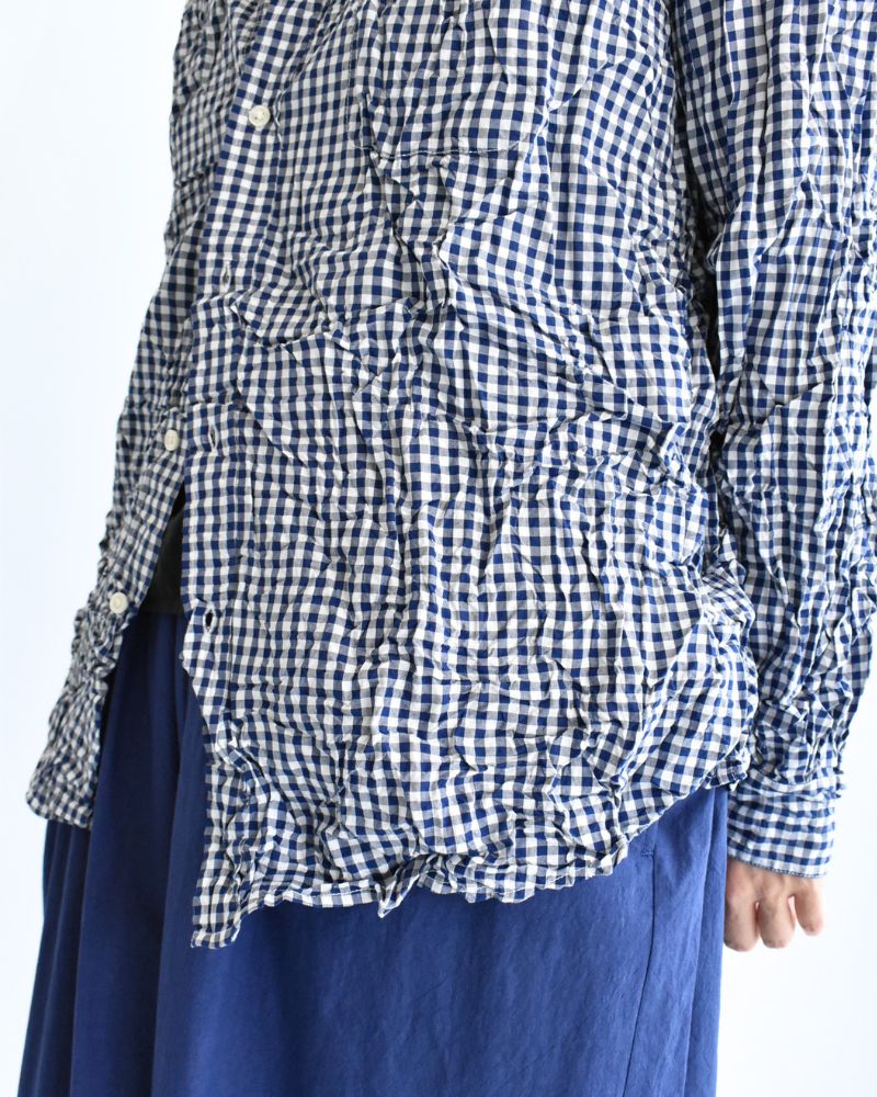 BANDED COLLAR L/SL OVERSIZED SHIRTS BlueGingham