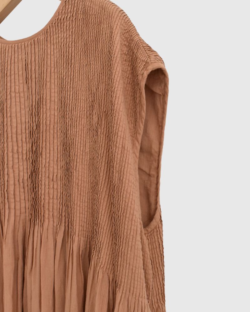 CREW-NECK F/SL DRESS WITH PINTUCK DarkOrange