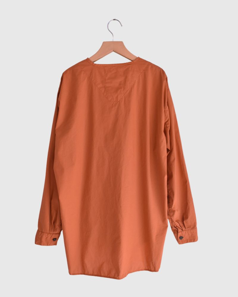 60s COTTON POPLIN OVERDYE HENRY NECK SHIRT Brick