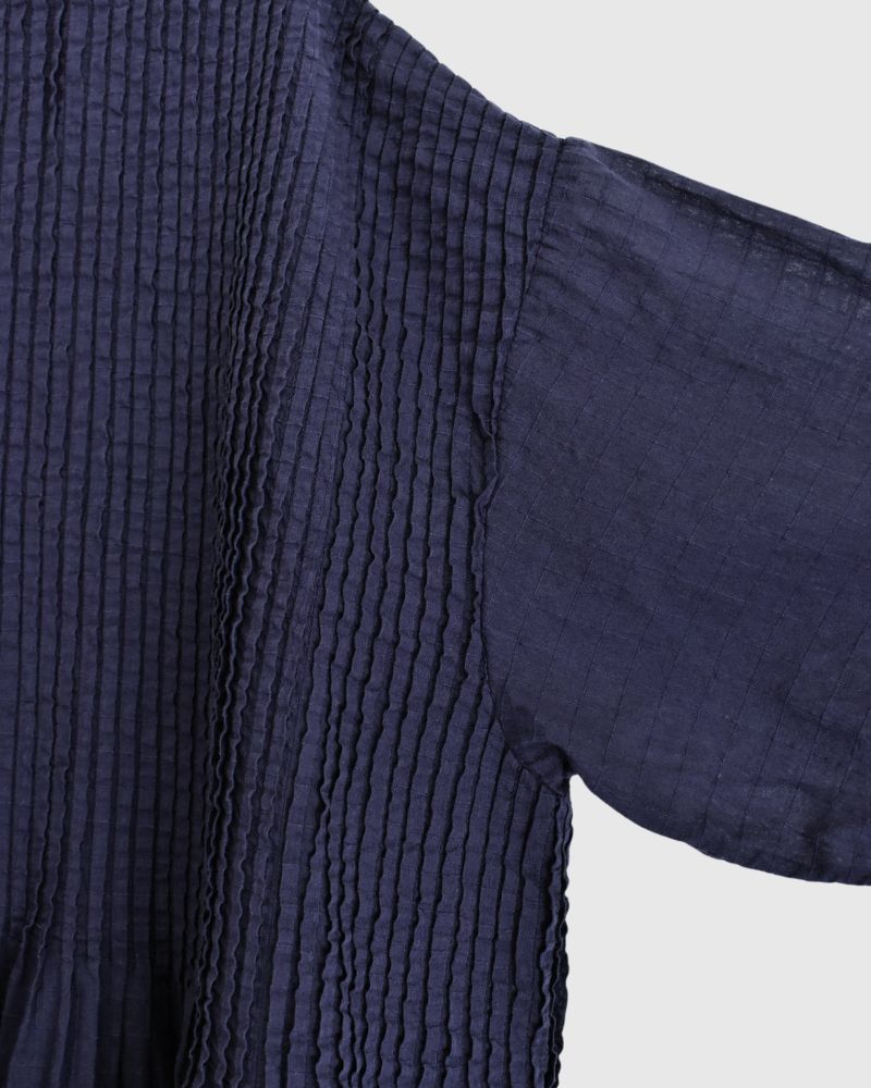 BANDED COLLAR MAXI DRESS WITH PINTUCK DarkPurple