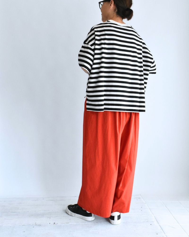 クルーネック スリットTシャツ Black/White