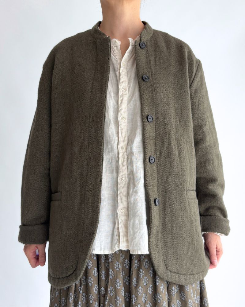 STAND COLLAR FLY FRONT JACKET Olive