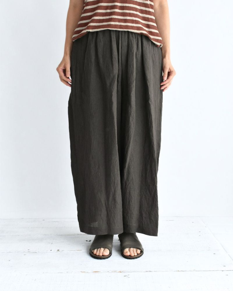 ワイドコクーン ギャザーパンツ（LINEN） Brown