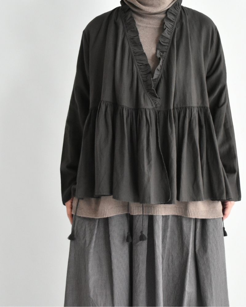 TWILL COTTON KHADI PLAIN FRILL CACHE COEUR Charcoal