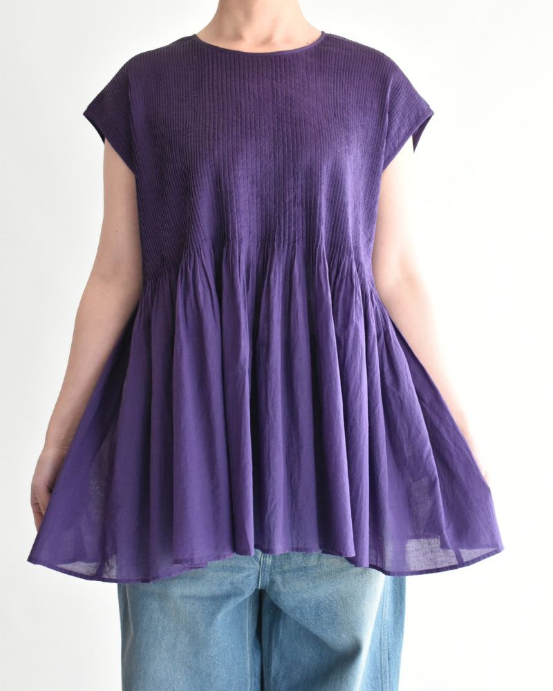 CREW-NECK F/SLEEVE SHIRT WITH MINI PINTUCK Purple