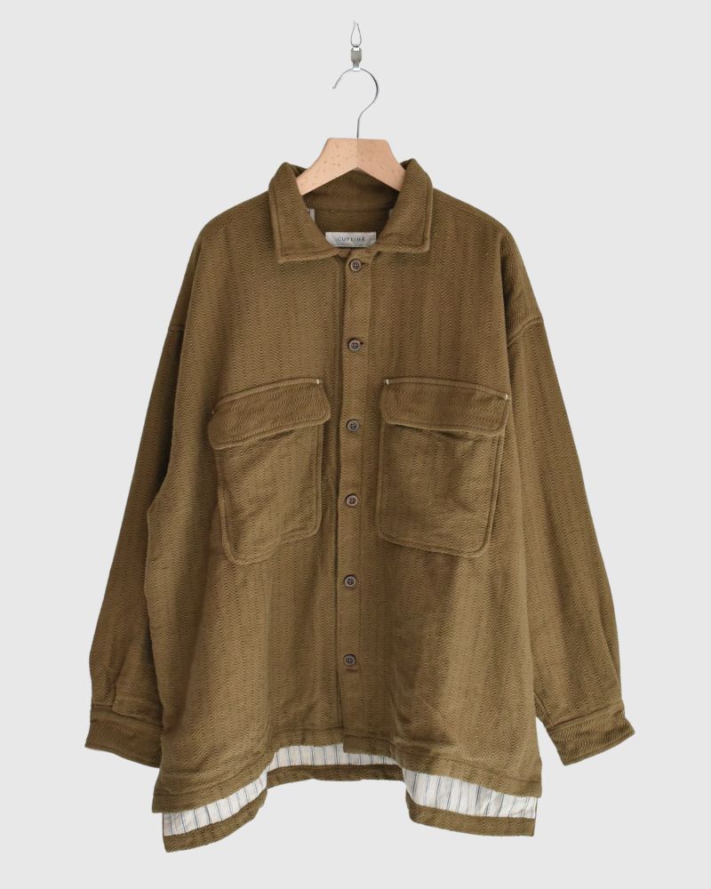 手織りコットンヘリンボーン ジャケット KhakiBrown