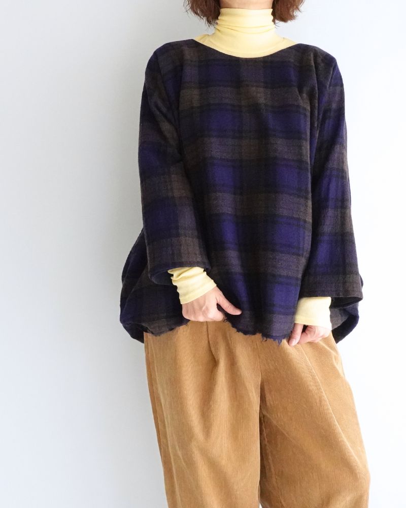 ウールガーゼボイル リバーシブルトップ Navy/Brown