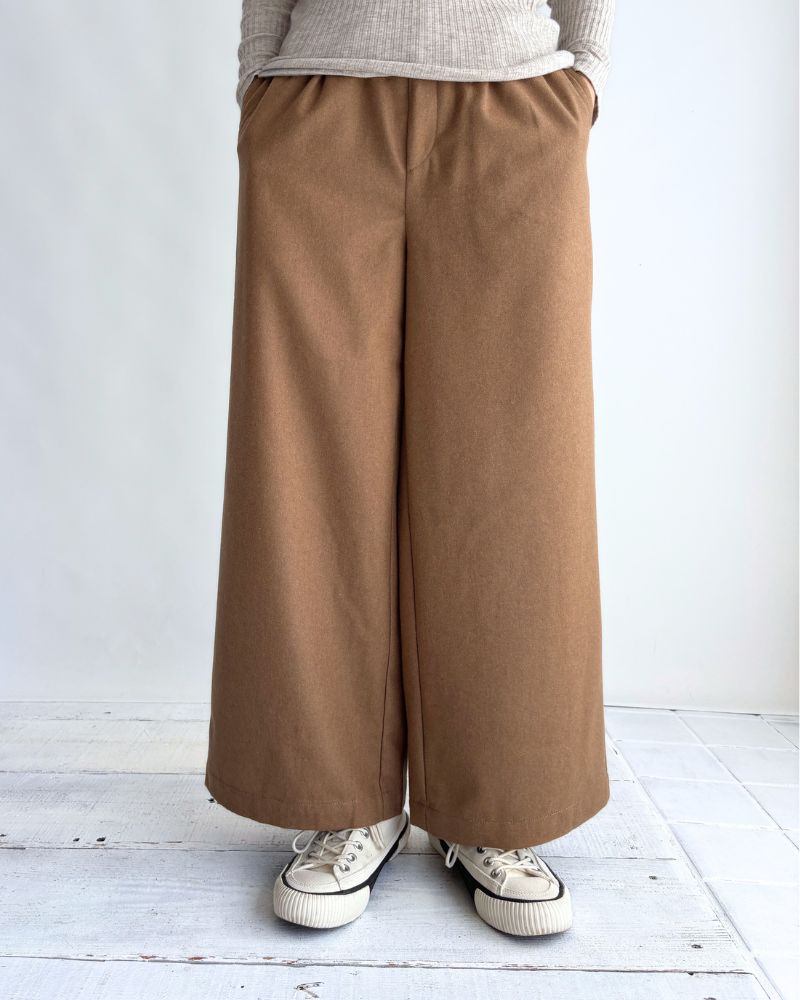 WOOL FLANNEL EASY WIDE PANTS Camel