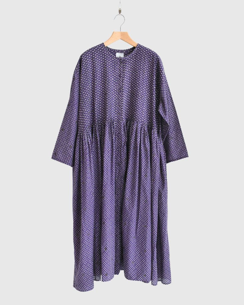 CREW NECK BUTTON SHIRTS DRESS WITH MINI PINTUCK Purple
